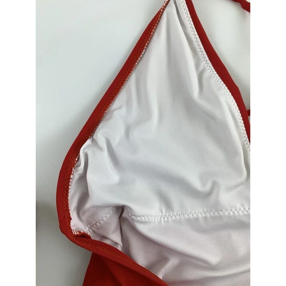 BOGO Cupshe One Piece Swimsuit Red Embroidered Deep V Neck Halter‎ Tie Womens S